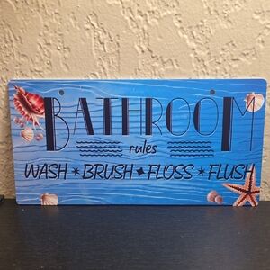 Blue Bathroom Rules Double Sided Sign